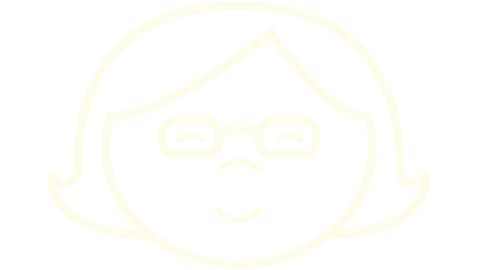 Illustrated graphic of a smiling woman with glasses and short hair that curls up at the end.