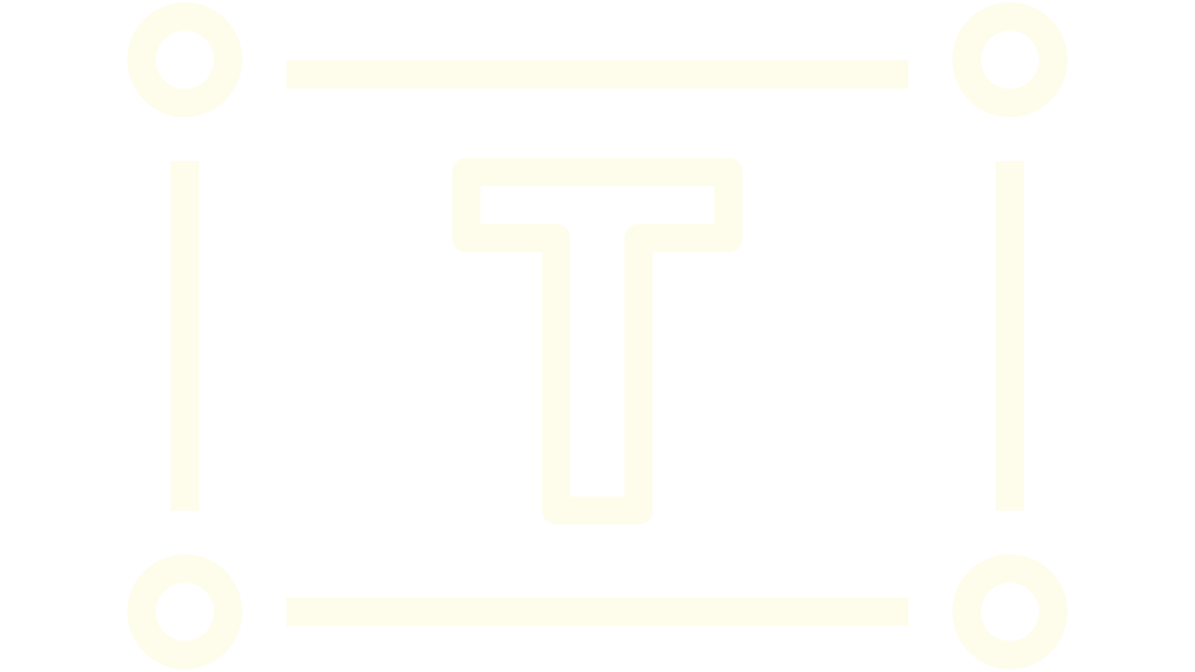 Illustrated graphic of a capital T in a rectangle which has circles for corners.