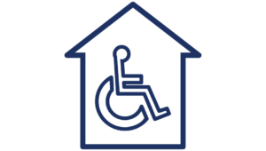 Illustrated Graphic of a figure in a three-quarters circle, representative of the handicapped symbol, inside the outline of a house