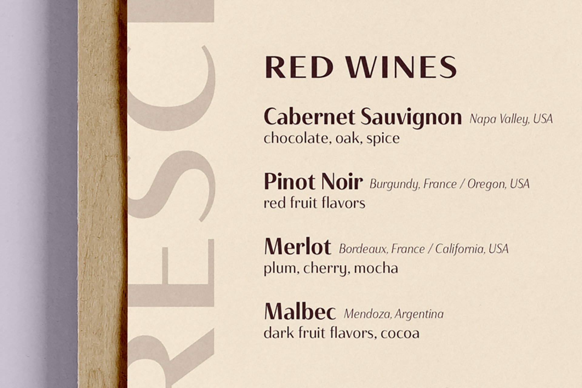 Menu Close Up