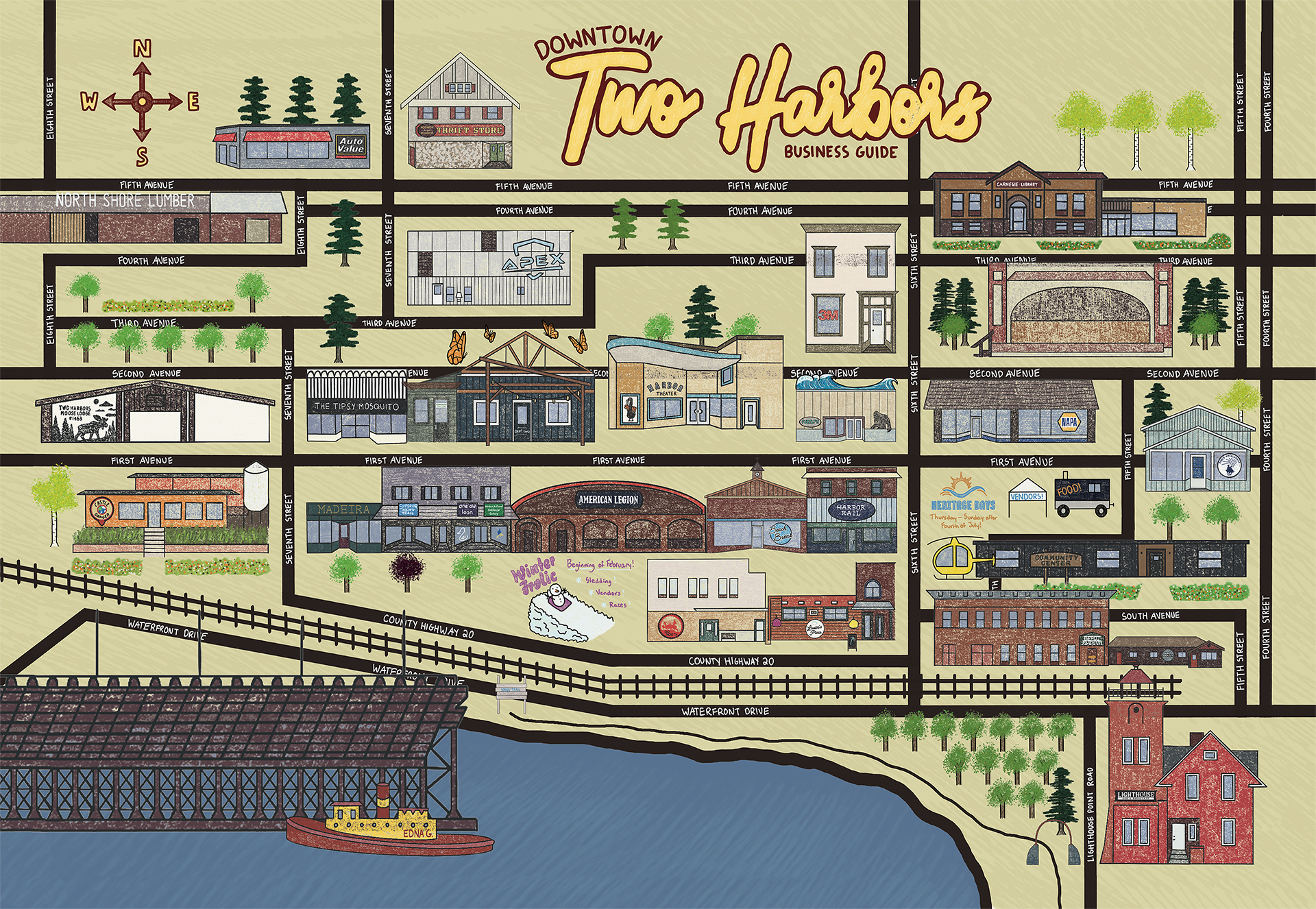 Two Harbors Downtown Business Guide Map